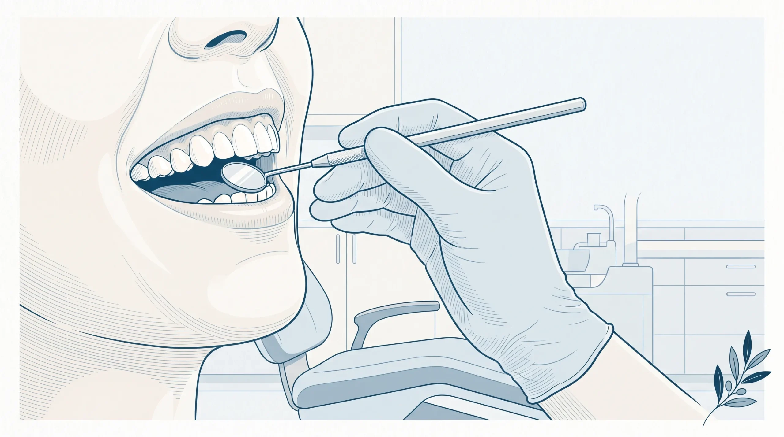 Close view of a dentist checking a patient’s teeth and gums in the chair.